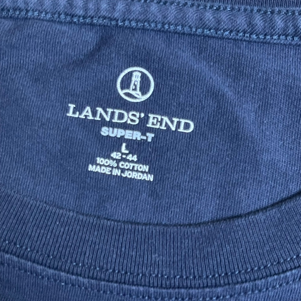 Lands End Super-T Mens Large L Blue Cotton Long Sleeve Crew Neck T-Shirt Casual - Picture 7 of 13